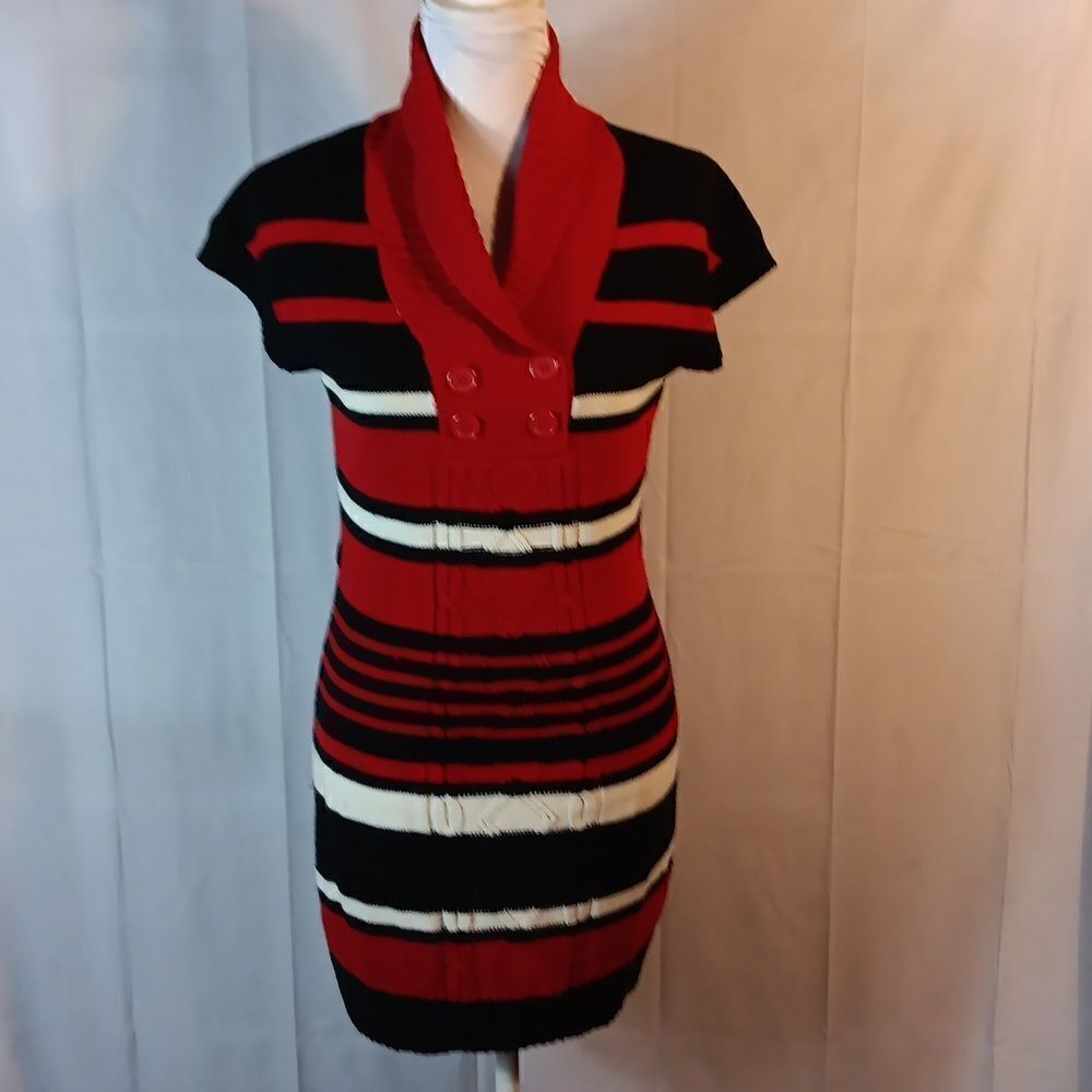 Red Paint Striped Sweater Dress